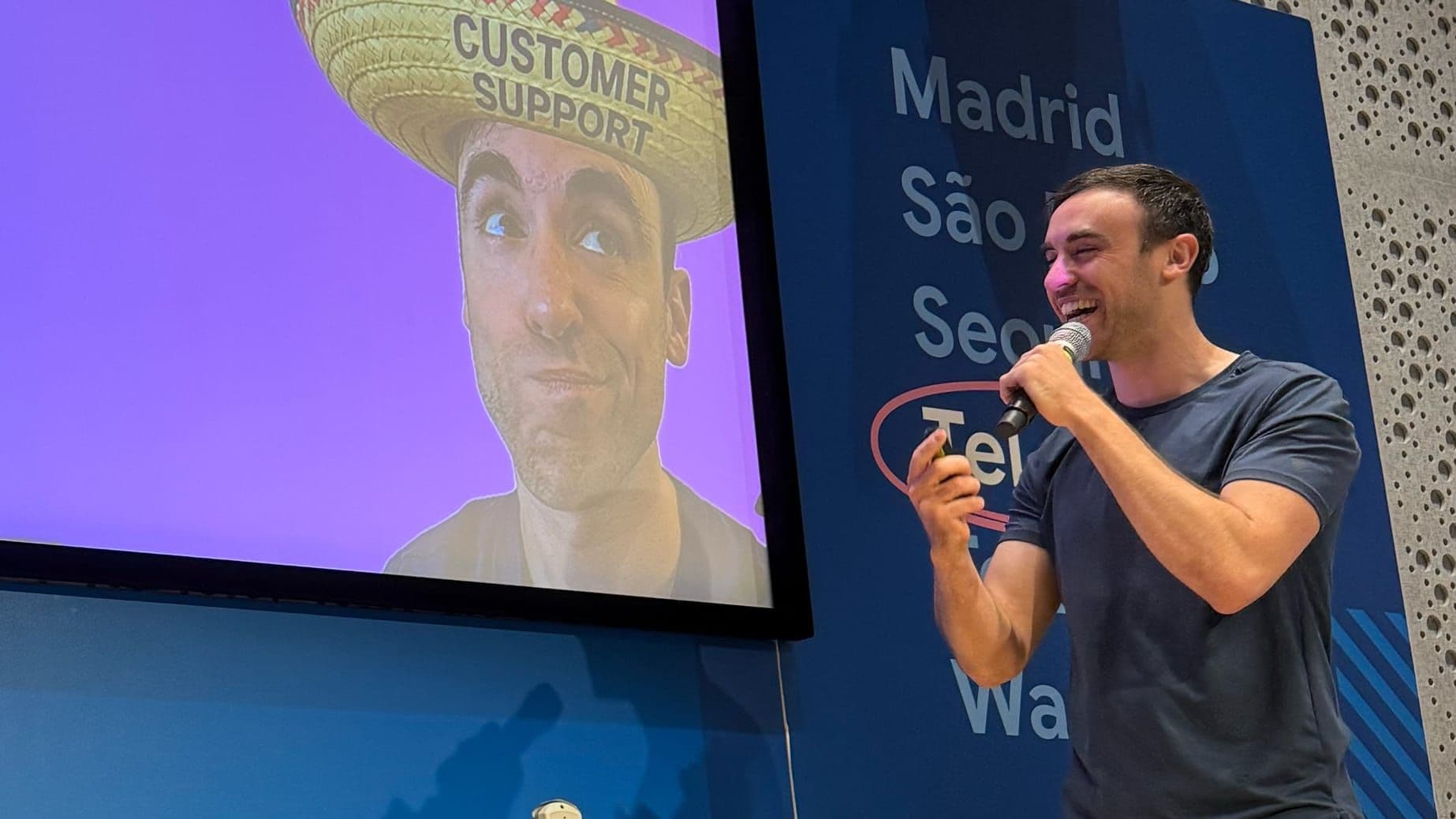 Yuval Karmi presenting How I Replaced 20 Employees with AI at Google for Startups Israel