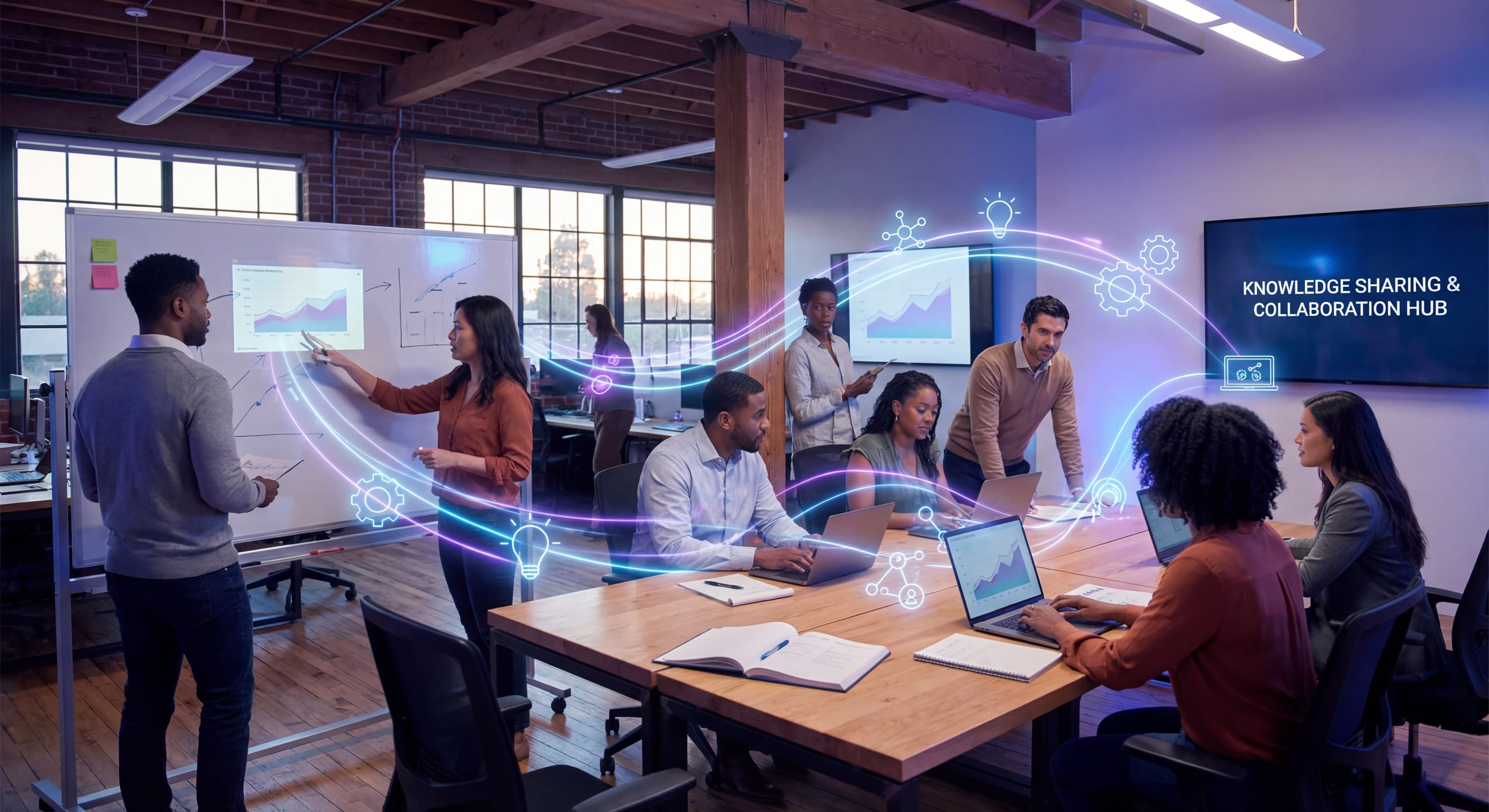 Knowledge sharing culture: collaborative team environment with people sharing expertise and information