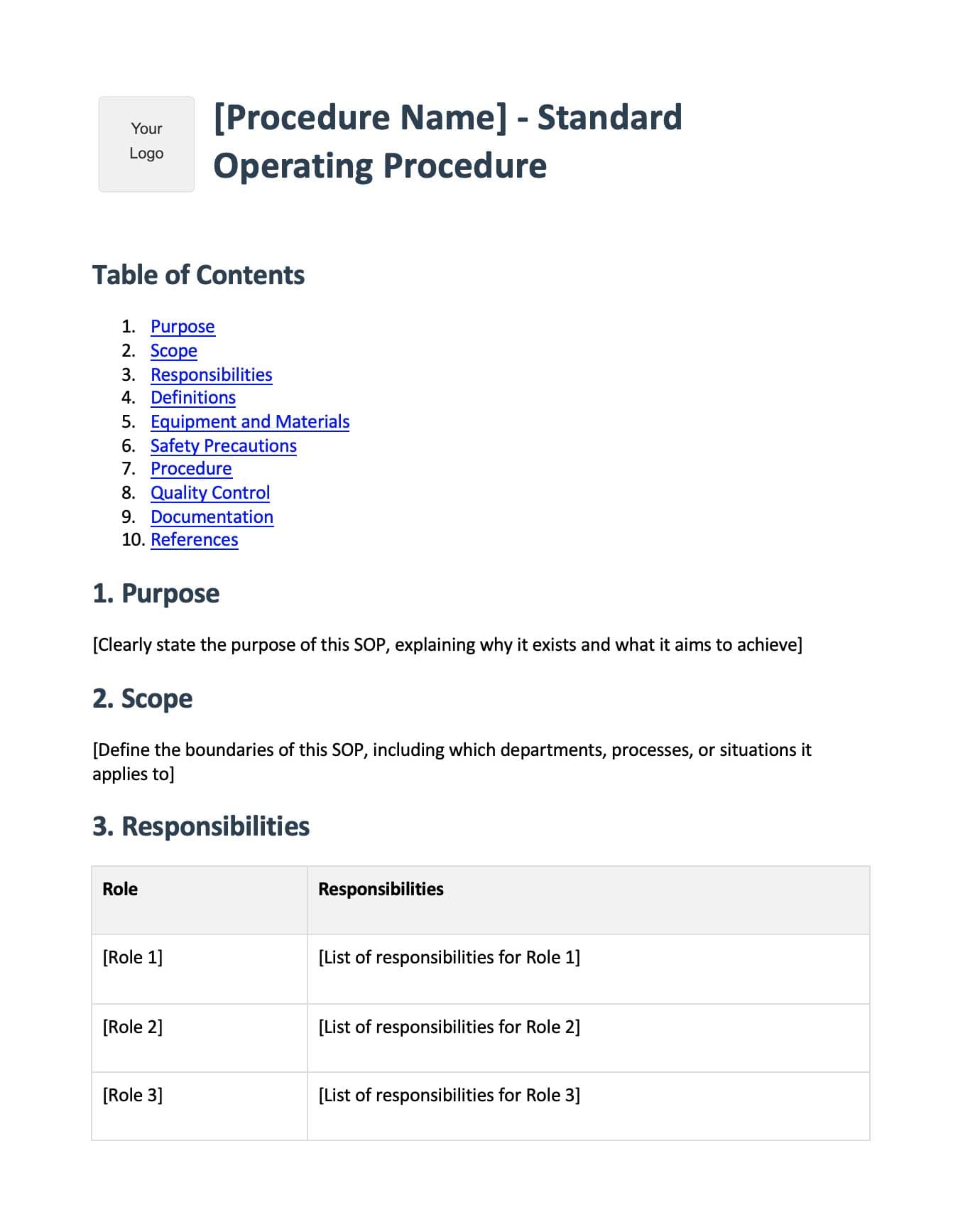 Accounting SOP template preview showing structured sections